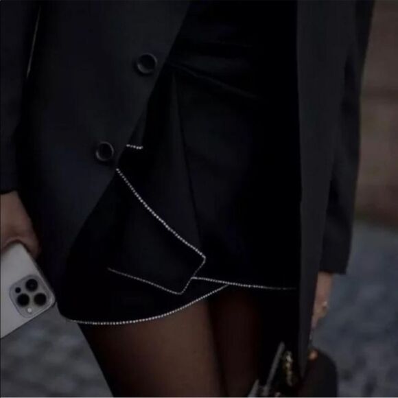 NWT ZARA SATIN RHINESTONE JEWELED MINI SKIRT - Picture 2 of 14